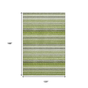 HomeRoots 10' X 14' Fern Green Ivory Gray Striped Washable Area Rug - UV Protected, Durable & Easy-Clean Design 648046