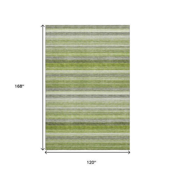 HomeRoots 10' X 14' Fern Green Ivory Gray Striped Washable Area Rug - UV Protected, Durable & Easy-Clean Design 648046