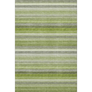 HomeRoots 10' X 14' Fern Green Ivory Gray Striped Washable Area Rug - UV Protected, Durable & Easy-Clean Design 648046