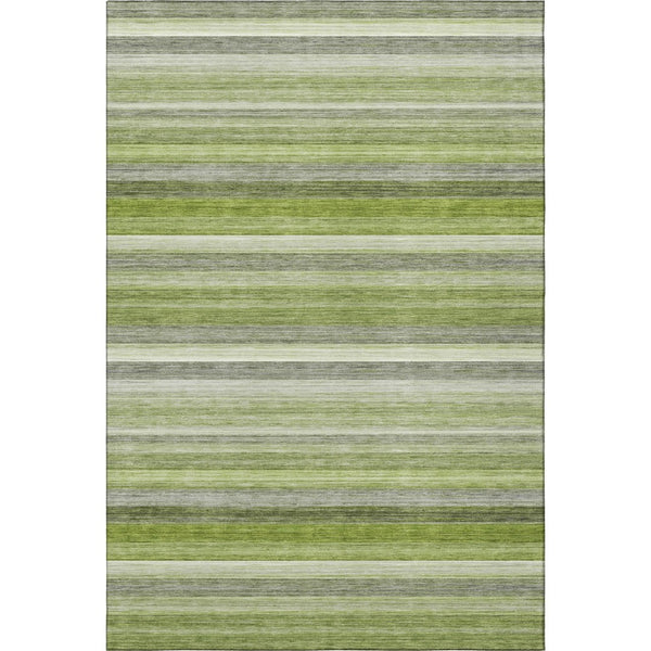 HomeRoots 10' X 14' Fern Green Ivory Gray Striped Washable Area Rug - UV Protected, Durable & Easy-Clean Design 648046