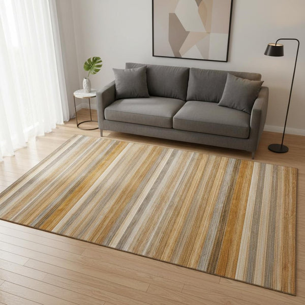 HomeRoots 5' X 8' Striped Area Rug in Rust Gray & Ivory - Washable, UV Protected, Stain Resistant, Durable Style! 648048