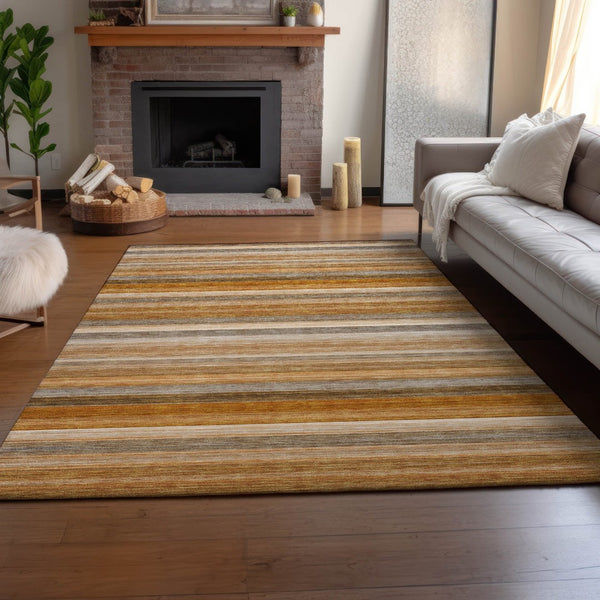 HomeRoots 5' X 8' Striped Area Rug in Rust Gray & Ivory - Washable, UV Protected, Stain Resistant, Durable Style! 648048