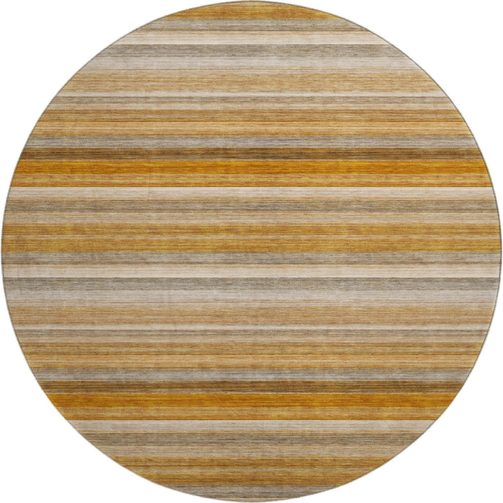 HomeRoots 8' Washable Round Rug in Rust, Gray & Ivory Stripes - UV Protected, Durable & Easy to Clean Design 648049
