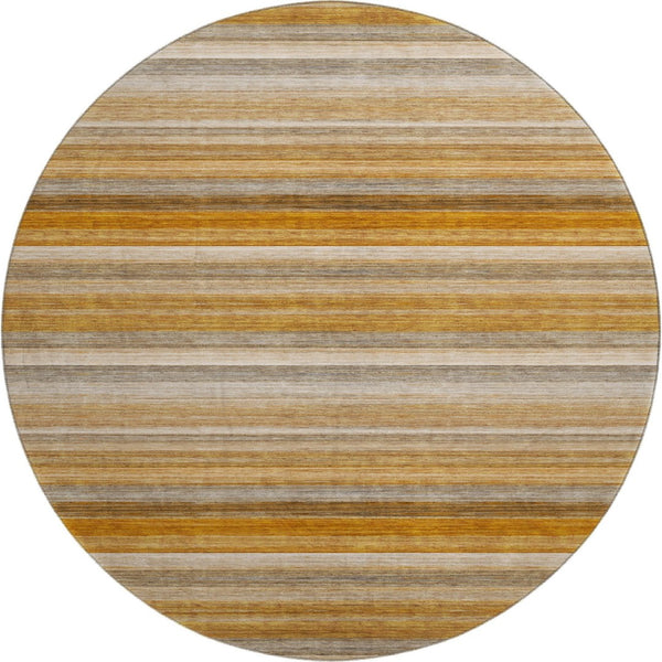 HomeRoots 8' Washable Round Rug in Rust, Gray & Ivory Stripes - UV Protected, Durable & Easy to Clean Design 648049