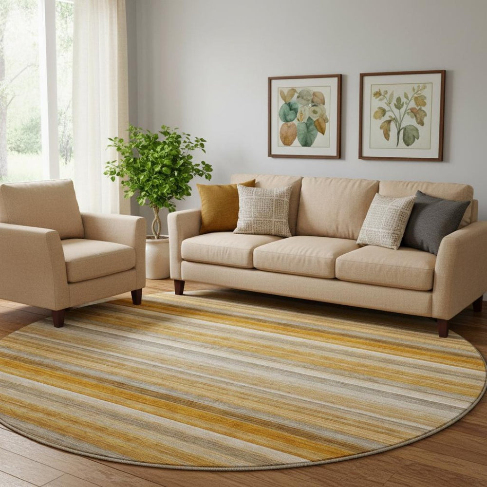HomeRoots 8' Washable Round Rug in Rust, Gray & Ivory Stripes - UV Protected, Durable & Easy to Clean Design 648049