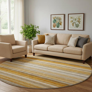 HomeRoots 8' Washable Round Rug in Rust, Gray & Ivory Stripes - UV Protected, Durable & Easy to Clean Design 648049