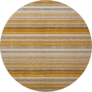 HomeRoots 8' Washable Round Rug in Rust, Gray & Ivory Stripes - UV Protected, Durable & Easy to Clean Design 648049