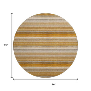 HomeRoots 8' Washable Round Rug in Rust, Gray & Ivory Stripes - UV Protected, Durable & Easy to Clean Design 648049