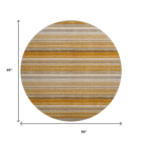 HomeRoots 8' Washable Round Rug in Rust, Gray & Ivory Stripes - UV Protected, Durable & Easy to Clean Design 648049