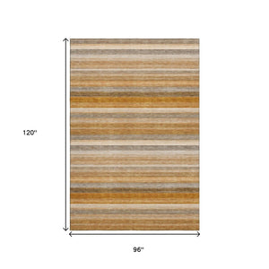 HomeRoots 8' X 10' Striped Washable Area Rug in Rust, Gray & Ivory - Durable, UV-Protected & Stylish Décor Solution 648050