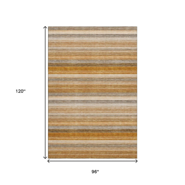 HomeRoots 8' X 10' Striped Washable Area Rug in Rust, Gray & Ivory - Durable, UV-Protected & Stylish Décor Solution 648050