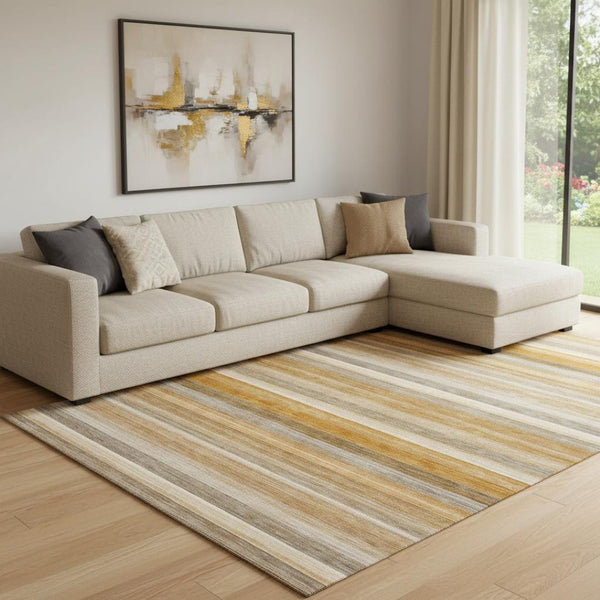 HomeRoots 8' X 10' Striped Washable Area Rug in Rust, Gray & Ivory - Durable, UV-Protected & Stylish Décor Solution 648050