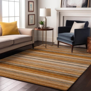 HomeRoots 8' X 10' Striped Washable Area Rug in Rust, Gray & Ivory - Durable, UV-Protected & Stylish Décor Solution 648050