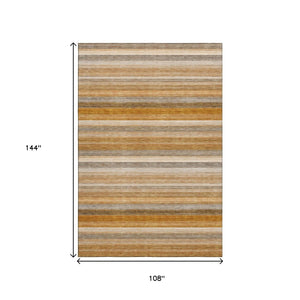 HomeRoots 9' X 12' Washable Area Rug in Rust, Gray & Ivory Stripes - Durable, UV-Protected & Pet-Friendly Design 648051