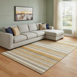HomeRoots 9' X 12' Washable Area Rug in Rust, Gray & Ivory Stripes - Durable, UV-Protected & Pet-Friendly Design 648051