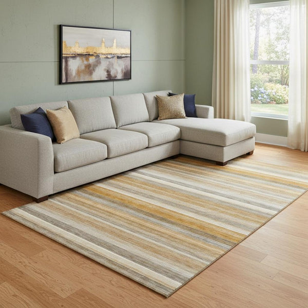 HomeRoots 9' X 12' Washable Area Rug in Rust, Gray & Ivory Stripes - Durable, UV-Protected & Pet-Friendly Design 648051