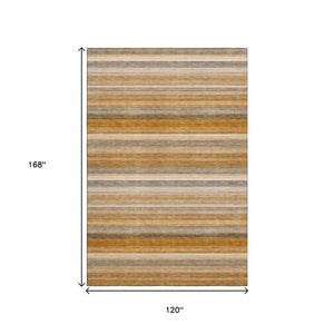 HomeRoots 10' X 14' Striped Washable Area Rug in Rust Gray & Ivory - Durable, UV-Protected for Indoor/Outdoor Use 648052