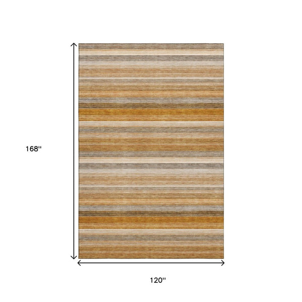 HomeRoots 10' X 14' Striped Washable Area Rug in Rust Gray & Ivory - Durable, UV-Protected for Indoor/Outdoor Use 648052