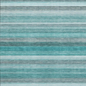 HomeRoots 5' X 8' Teal Gray Ivory Striped Washable Area Rug - UV Protection, Stain Resistant & Easy Care! 648054