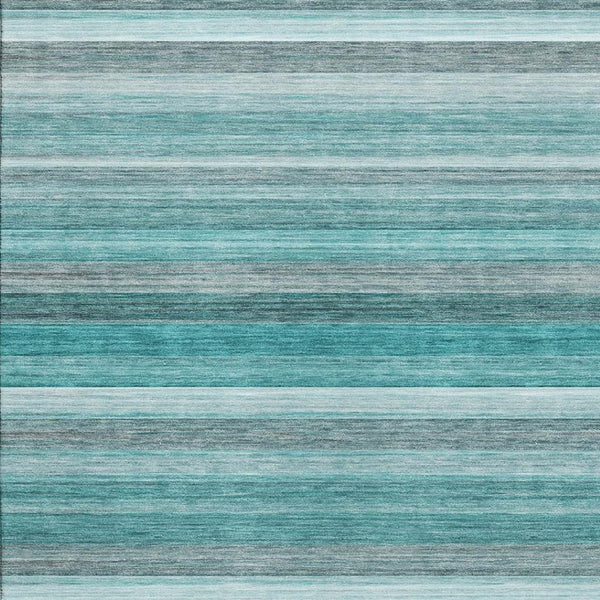 HomeRoots 5' X 8' Teal Gray Ivory Striped Washable Area Rug - UV Protection, Stain Resistant & Easy Care! 648054