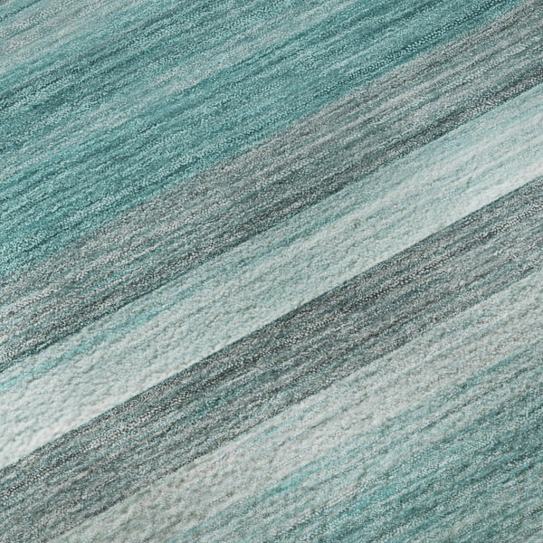 HomeRoots 8' Teal Gray and Ivory Striped Washable Round Rug - Durable, Stain-Resistant, UV Protected Design 648055