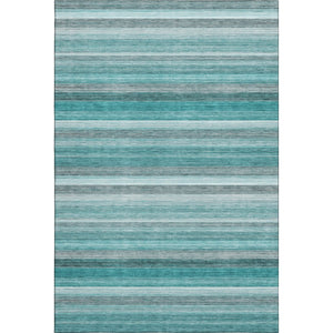 HomeRoots 8' X 10' Stylish Teal, Gray & Ivory Striped Area Rug - Durable, Washable, UV Protected for Easy Care 648056