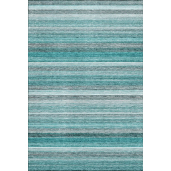 HomeRoots 8' X 10' Stylish Teal, Gray & Ivory Striped Area Rug - Durable, Washable, UV Protected for Easy Care 648056