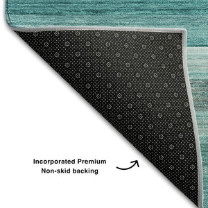 HomeRoots 8' X 10' Stylish Teal, Gray & Ivory Striped Area Rug - Durable, Washable, UV Protected for Easy Care 648056