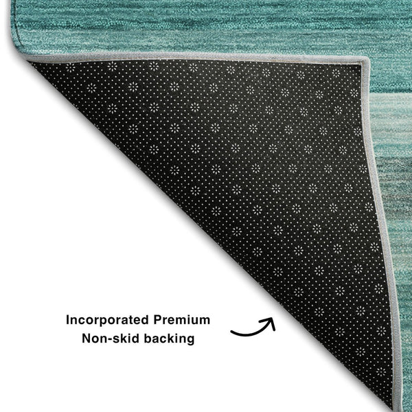 HomeRoots 8' X 10' Stylish Teal, Gray & Ivory Striped Area Rug - Durable, Washable, UV Protected for Easy Care 648056