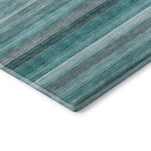 HomeRoots 8' X 10' Stylish Teal, Gray & Ivory Striped Area Rug - Durable, Washable, UV Protected for Easy Care 648056