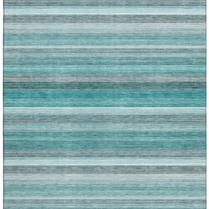 HomeRoots 8' X 10' Stylish Teal, Gray & Ivory Striped Area Rug - Durable, Washable, UV Protected for Easy Care 648056