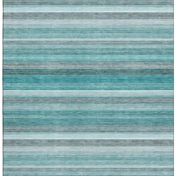 HomeRoots 8' X 10' Stylish Teal, Gray & Ivory Striped Area Rug - Durable, Washable, UV Protected for Easy Care 648056