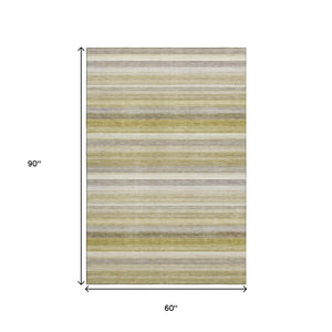 HomeRoots 5' X 8' Wheat Gray and Ivory Striped Washable Area Rug - Stain Resistant, UV Protected, Versatile Style 648060
