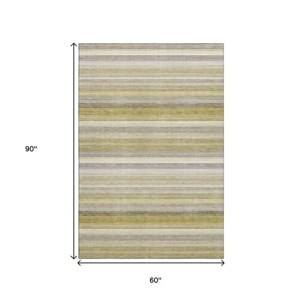 HomeRoots 5' X 8' Wheat Gray and Ivory Striped Washable Area Rug - Stain Resistant, UV Protected, Versatile Style 648060
