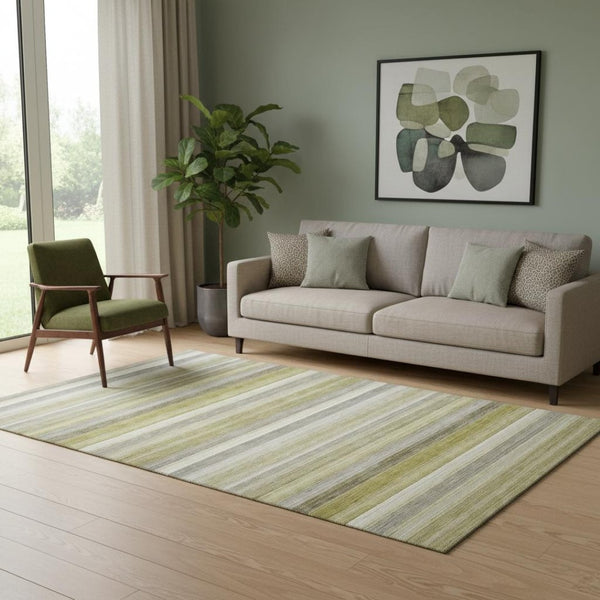 HomeRoots 5' X 8' Wheat Gray and Ivory Striped Washable Area Rug - Stain Resistant, UV Protected, Versatile Style 648060