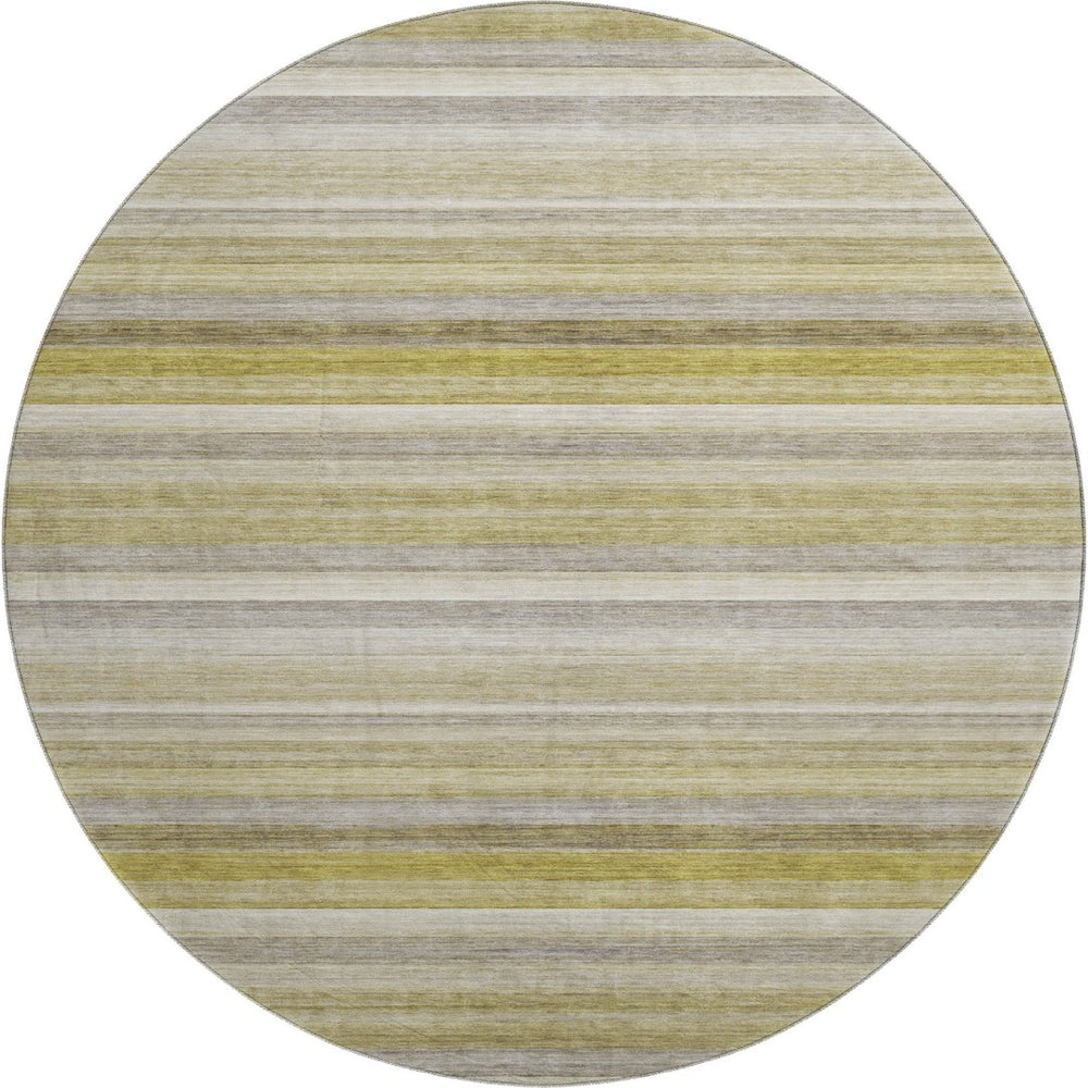 HomeRoots 8' Stylish Wheat Gray and Ivory Striped Washable Round Rug with UV Protection for Busy Homes 648061