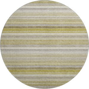HomeRoots 8' Stylish Wheat Gray and Ivory Striped Washable Round Rug with UV Protection for Busy Homes 648061