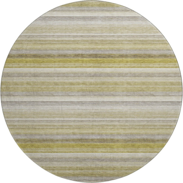 HomeRoots 8' Stylish Wheat Gray and Ivory Striped Washable Round Rug with UV Protection for Busy Homes 648061
