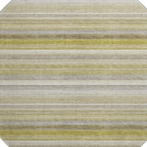 HomeRoots 8' Stylish Wheat Gray and Ivory Striped Washable Round Rug with UV Protection for Busy Homes 648061