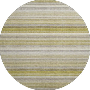 HomeRoots 8' Stylish Wheat Gray and Ivory Striped Washable Round Rug with UV Protection for Busy Homes 648061