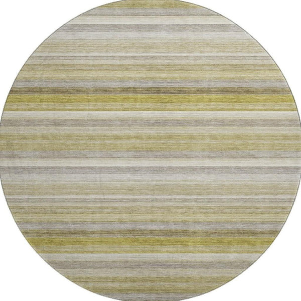 HomeRoots 8' Stylish Wheat Gray and Ivory Striped Washable Round Rug with UV Protection for Busy Homes 648061