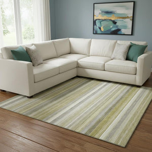 HomeRoots 8' X 10' Wheat Gray & Ivory Striped Washable Area Rug – UV Protected, Durable & Easy Care Perfect for Homes! 648062