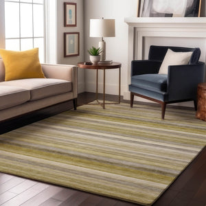 HomeRoots 9' x 12' Wheat Gray & Ivory Striped Area Rug - Stylish, Durable, Stain-Resistant & UV Protected Design 648063