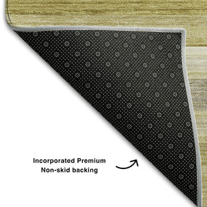 HomeRoots 9' x 12' Wheat Gray & Ivory Striped Area Rug - Stylish, Durable, Stain-Resistant & UV Protected Design 648063