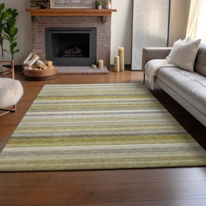 HomeRoots 9' x 12' Wheat Gray & Ivory Striped Area Rug - Stylish, Durable, Stain-Resistant & UV Protected Design 648063