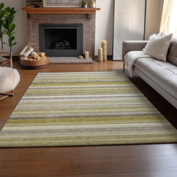 HomeRoots 9' x 12' Wheat Gray & Ivory Striped Area Rug - Stylish, Durable, Stain-Resistant & UV Protected Design 648063