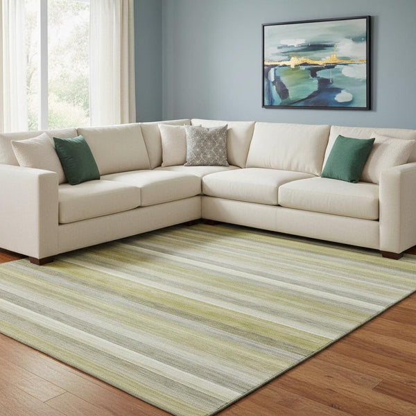 HomeRoots 9' x 12' Wheat Gray & Ivory Striped Area Rug - Stylish, Durable, Stain-Resistant & UV Protected Design 648063