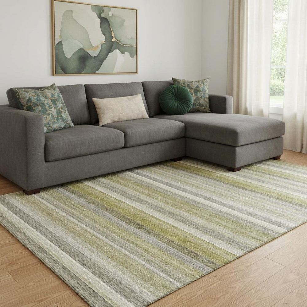 HomeRoots 10' X 14' Wheat Gray Striped Area Rug - Washable, UV Protected, Stain Resistant for Busy Homes 648064