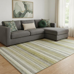 HomeRoots 10' X 14' Wheat Gray Striped Area Rug - Washable, UV Protected, Stain Resistant for Busy Homes 648064