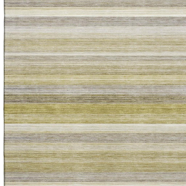 HomeRoots 10' X 14' Wheat Gray Striped Area Rug - Washable, UV Protected, Stain Resistant for Busy Homes 648064